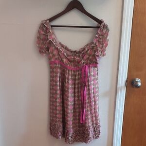 Dolce & Gabbana Pink Polka Dot Print Silk Babydoll Dress Size 40